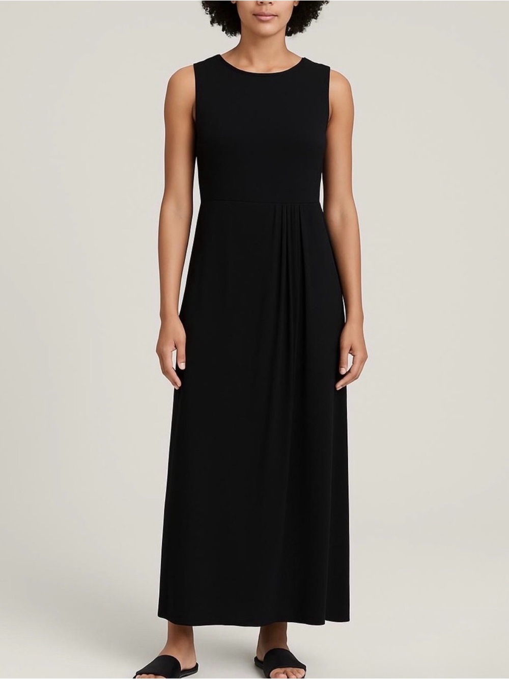 Joseph Ribkoff Black Maxi Dress Size 12 Sleeveless Pleated Stretch Formal